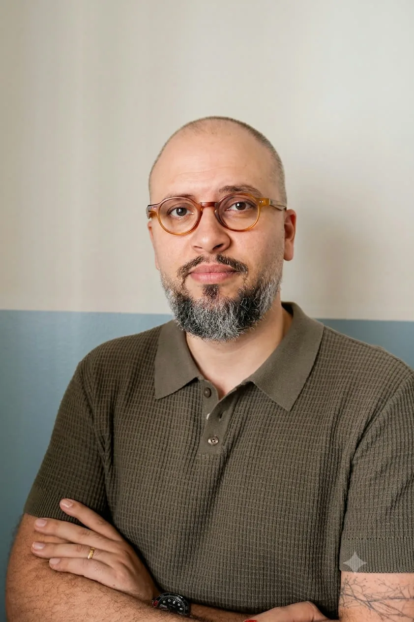 Pedro Aleixo, psicólogo, de braços cruzados